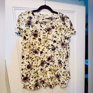 Anthropologie Cream and Brown Floral Top
